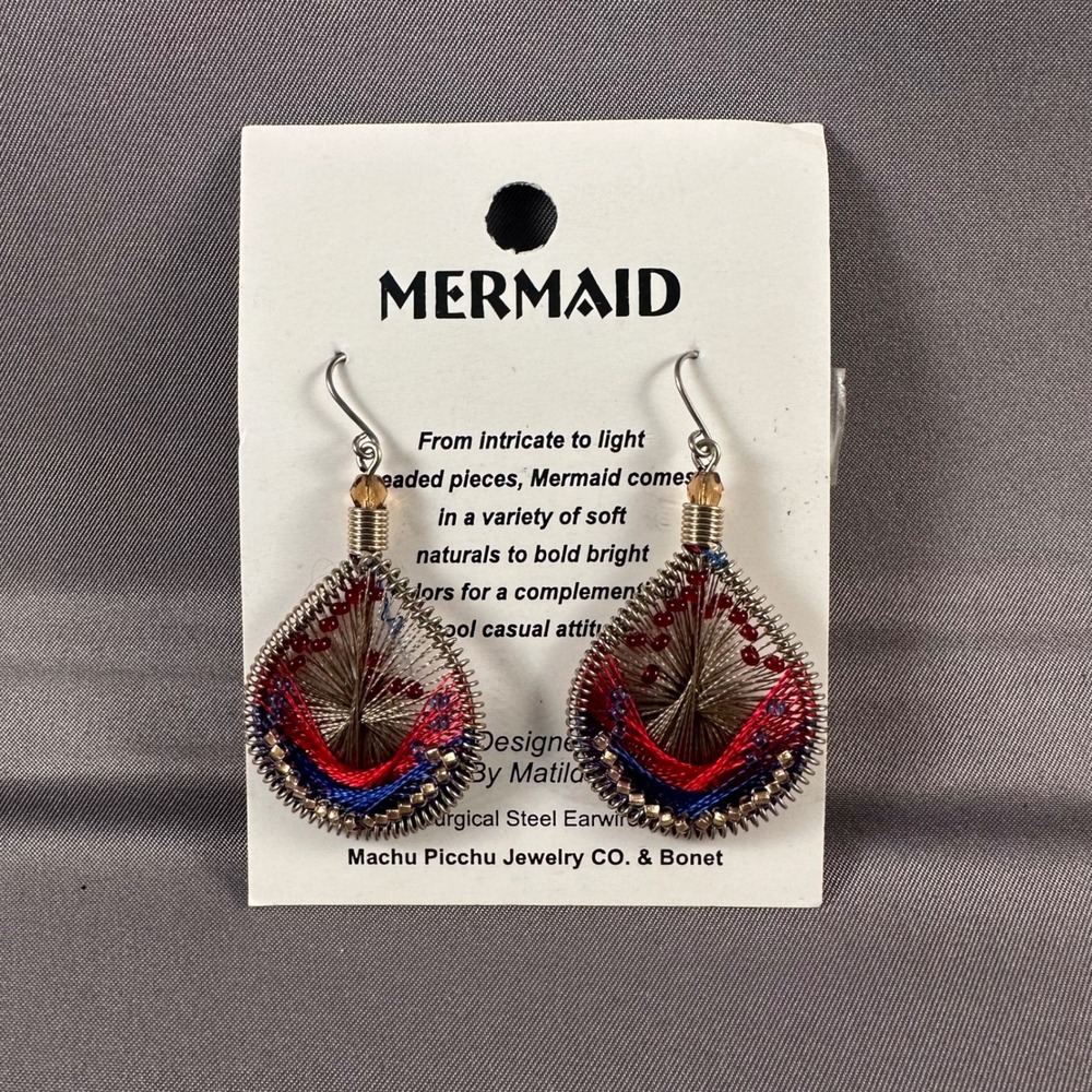 Mermaid‎ Machu Picchu Jewelry Co. & Bonet Beaded Wire Silk Teardrop Earrings NEW